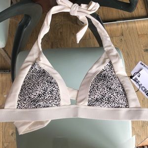 Cream and leopard print bikini top.